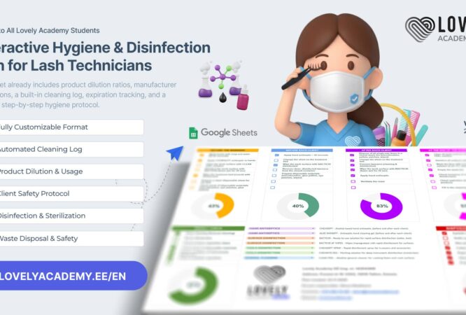 Interactive Hygiene & Disinfection Plan for Lash Artists in 3 languages