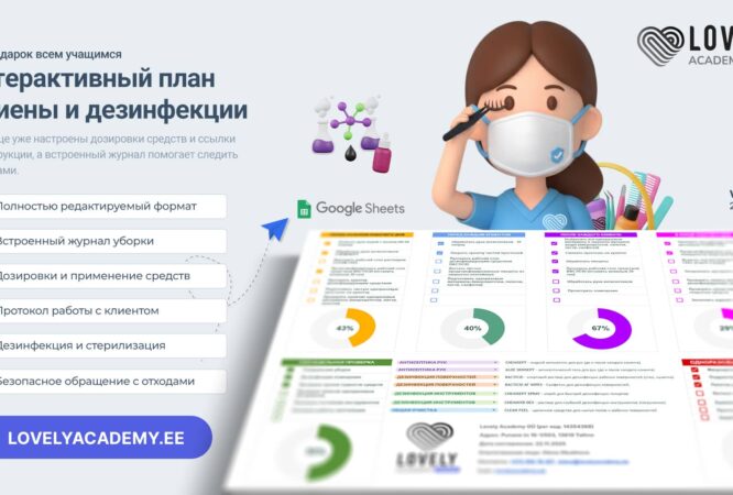 Интерактивный план гигиены и дезинфекции для лэшмейкера в Google Sheets.