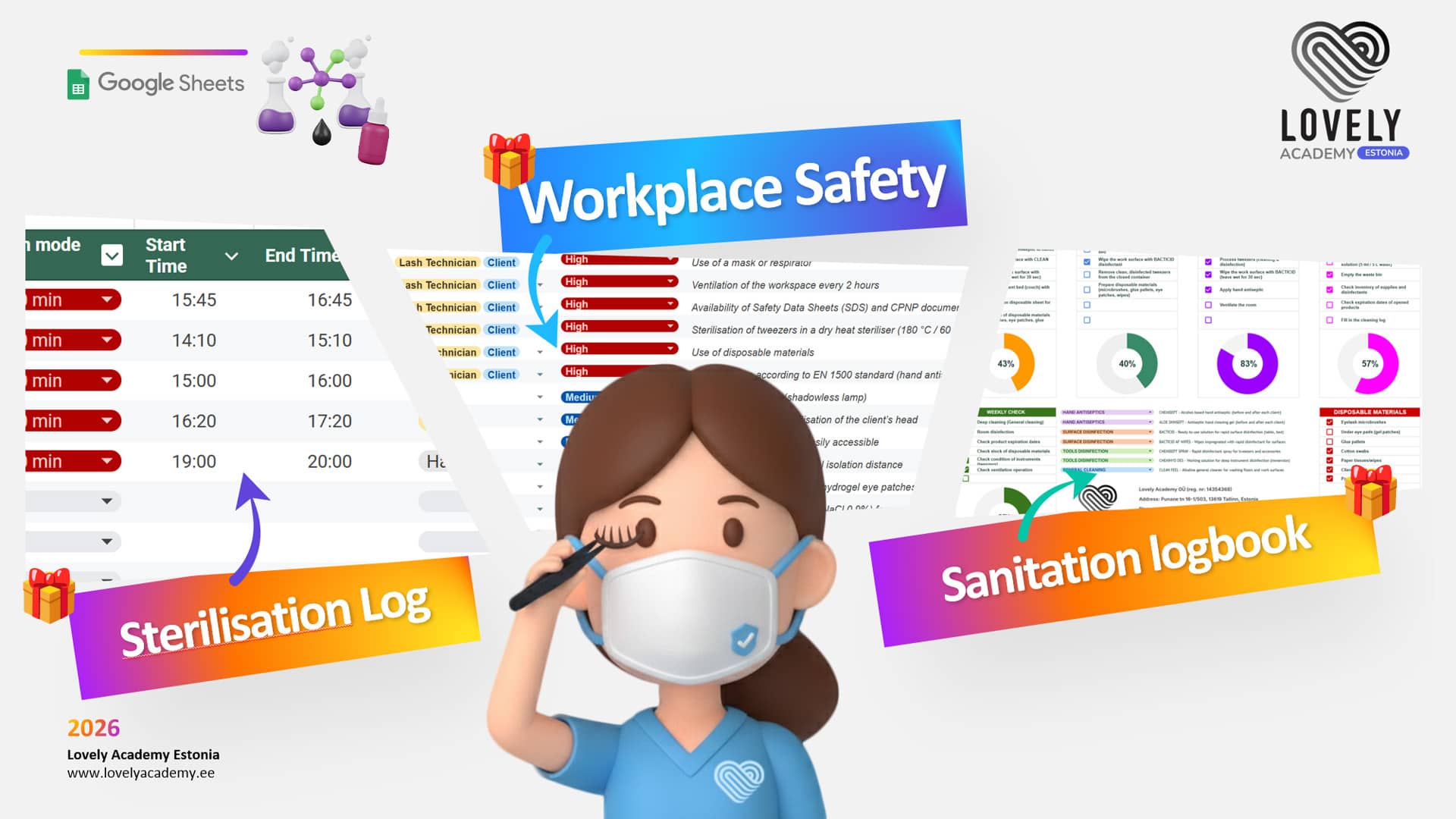 During the course you will receive access to ready-to-use working tables in Google Sheets, adapted for the work of an eyelash extension technician.